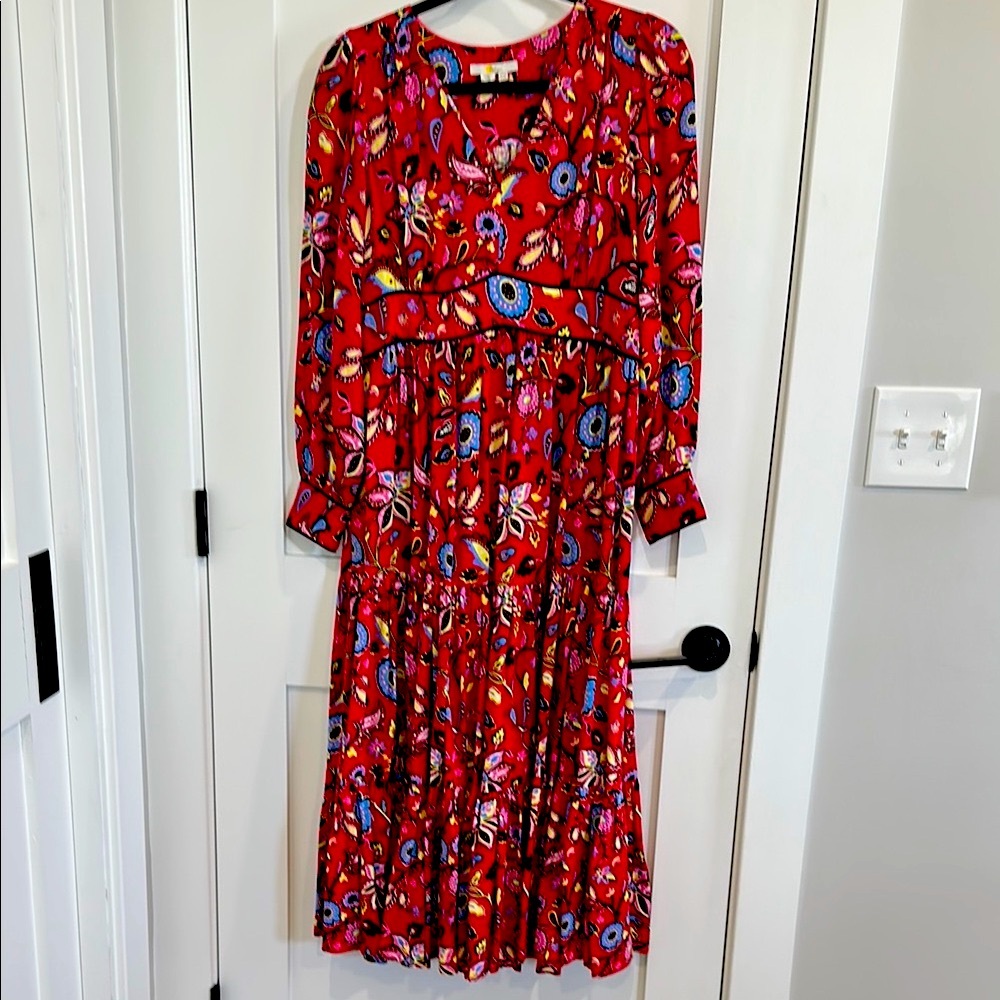 Boden Red Pleated Sundress with Bishop Sleeves